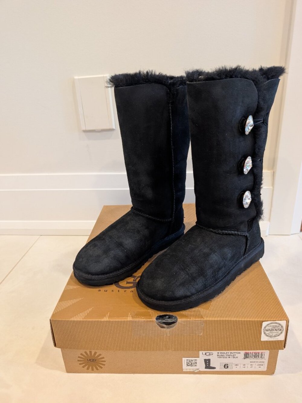 UGG Australia Black Bailey Button Bling Triplet Tall Boots Size 6 - Picture 1 of 1